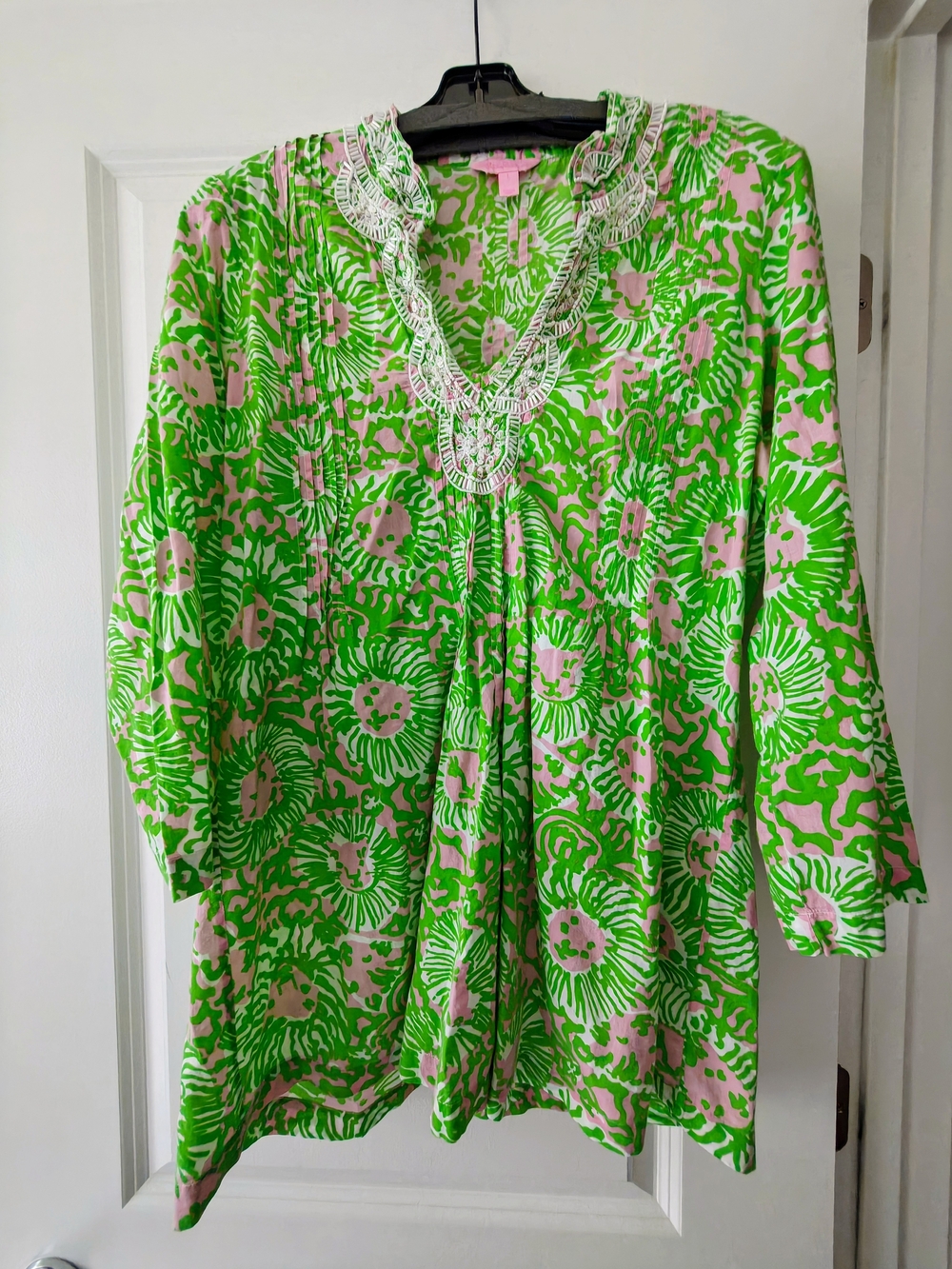 Lilly Pulitzer Green and Pink Floral Lace-Trim Tunic